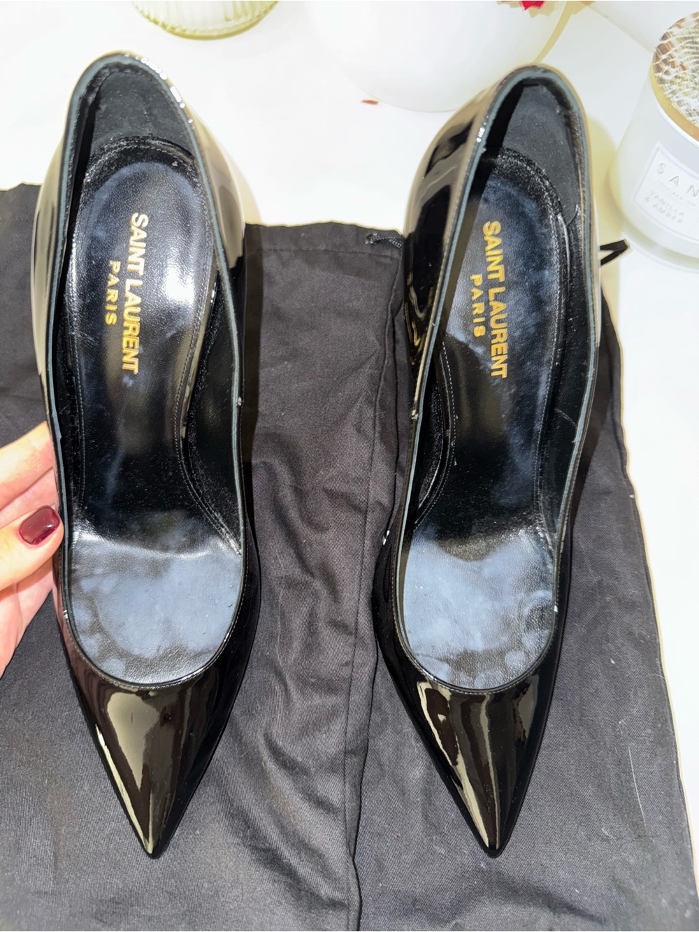 Saint Laurent Black Patent Leather Pointed-Toe Pumps